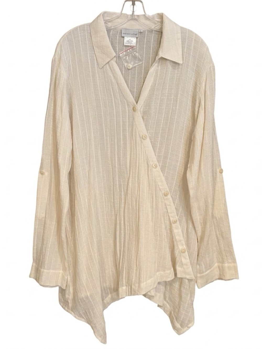 New Soft Surroundings Cream Asymmetrical Button-Front Waffle Knit Tunic Top